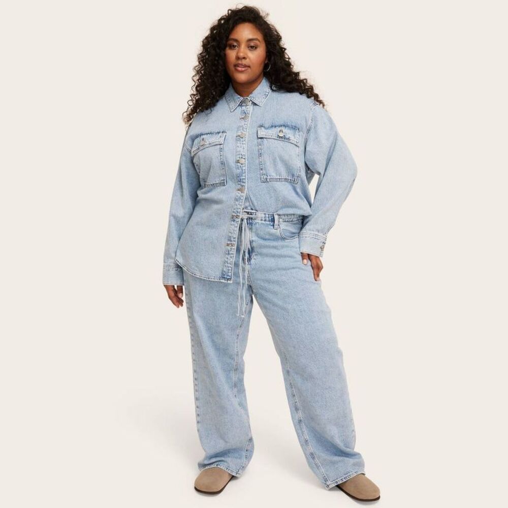 Women's Mid-Rise Drawstring Baggy Jeans - Parke Light Wash 30